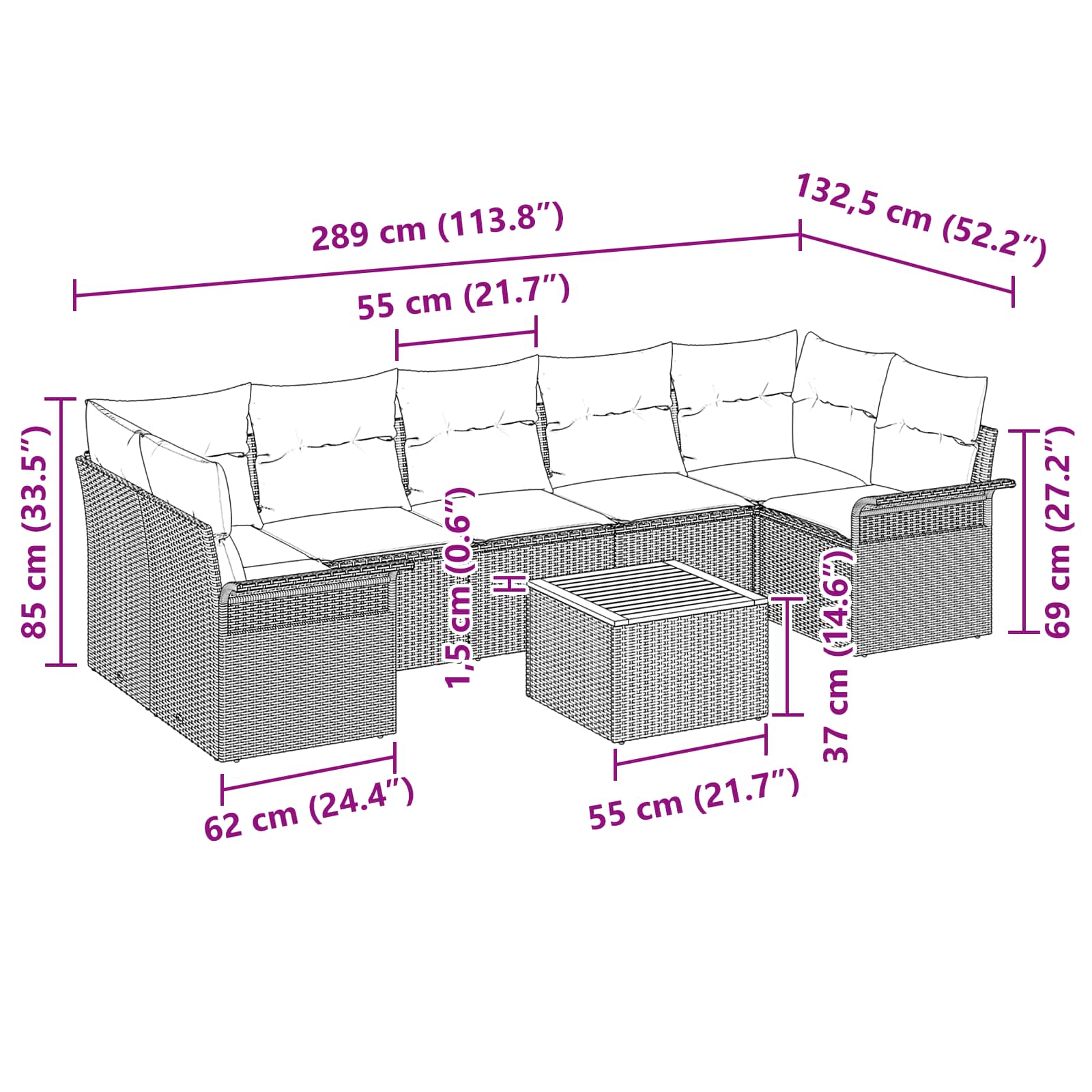 Conjunto de sofás de jardín 8 pcs Gris ratán sintético