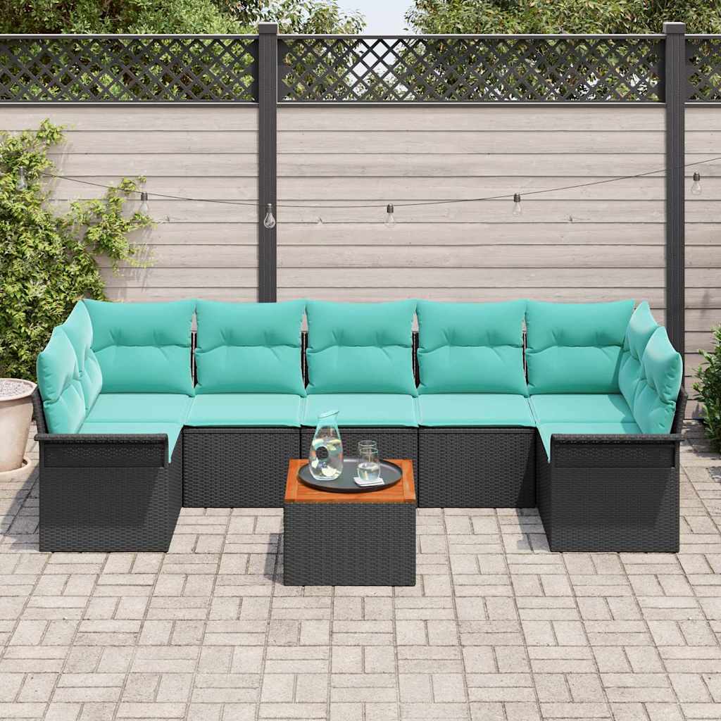 Conjunto de sofás de jardín 8 pcs Negro ratán sintético