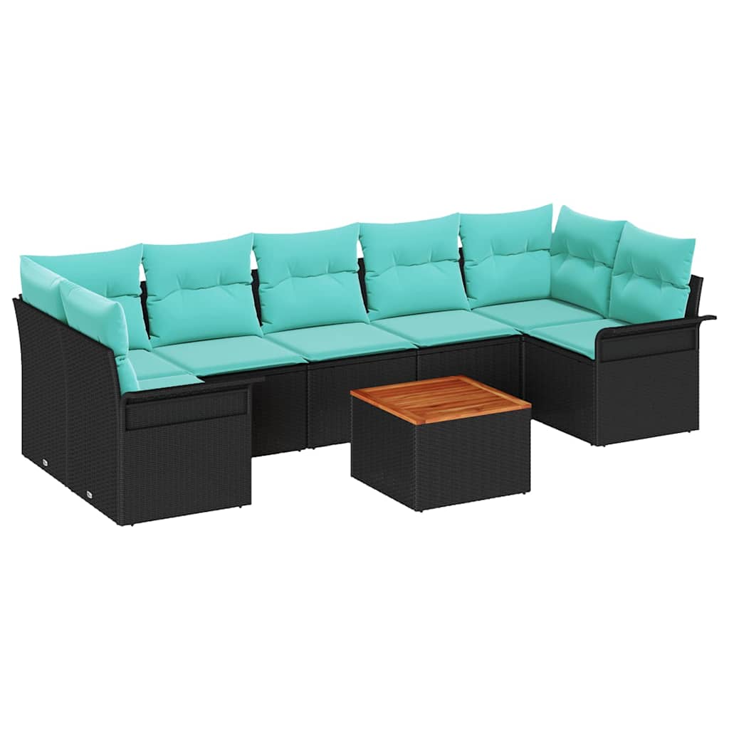 Conjunto de sofás de jardín 8 pcs Negro ratán sintético