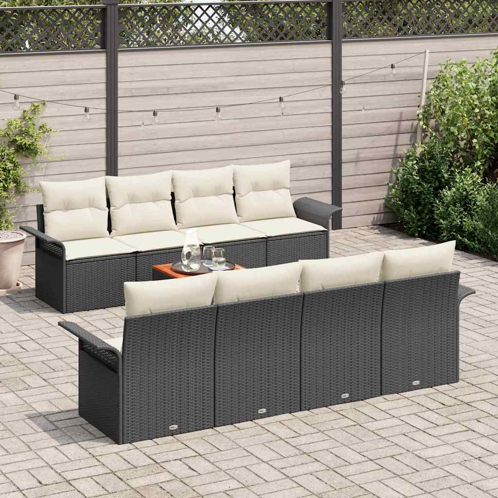 Conjunto de sofás de jardín 9 pcs Negro ratán sintético