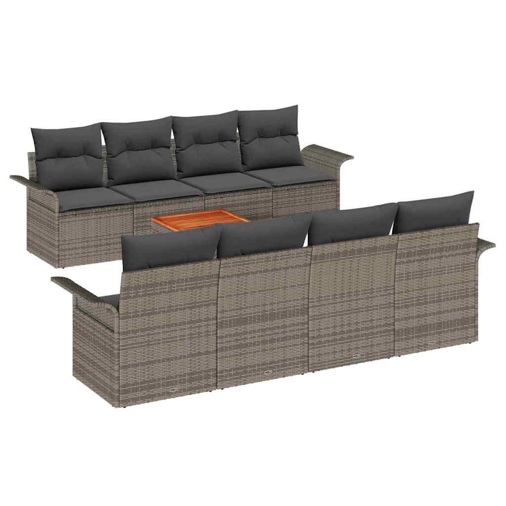 Conjunto de sofás de jardín 9 pcs Gris ratán sintético