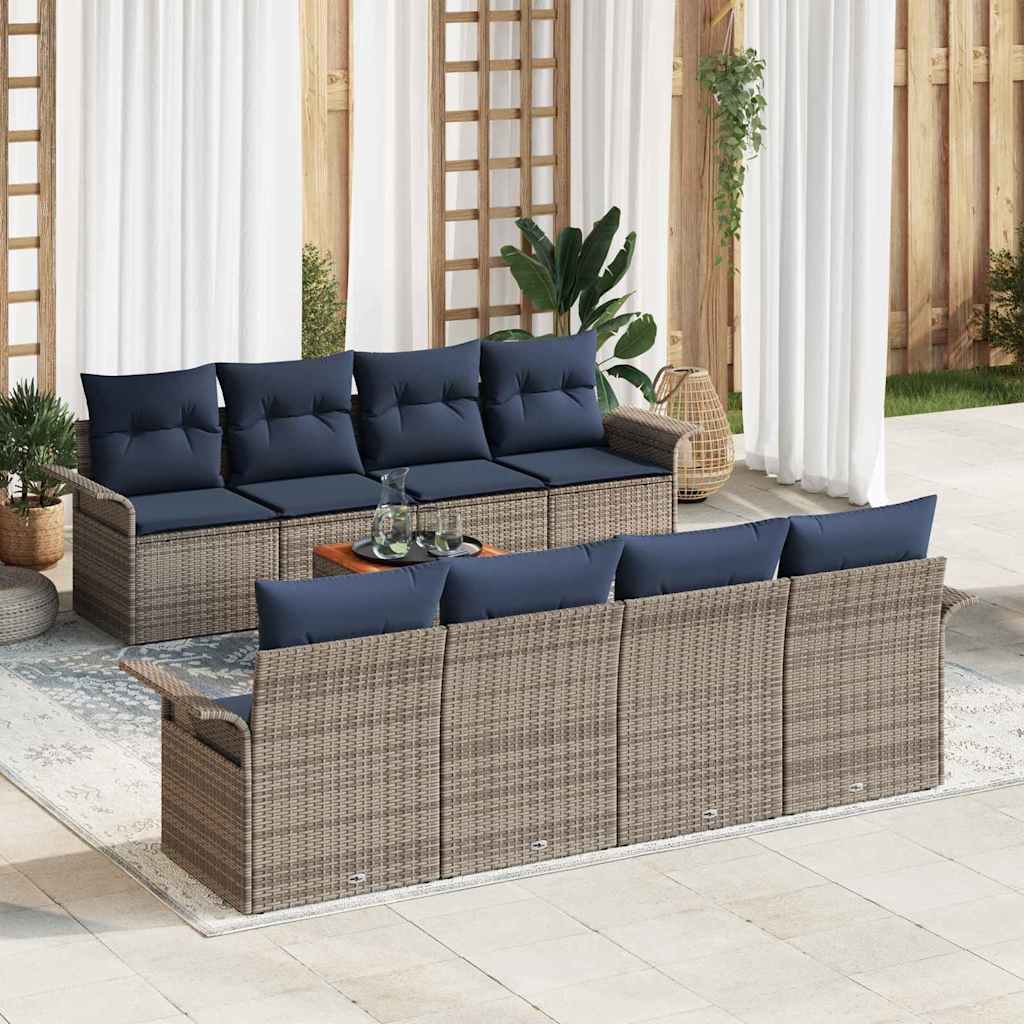 Conjunto de sofás de jardín 9 pcs Gris ratán sintético