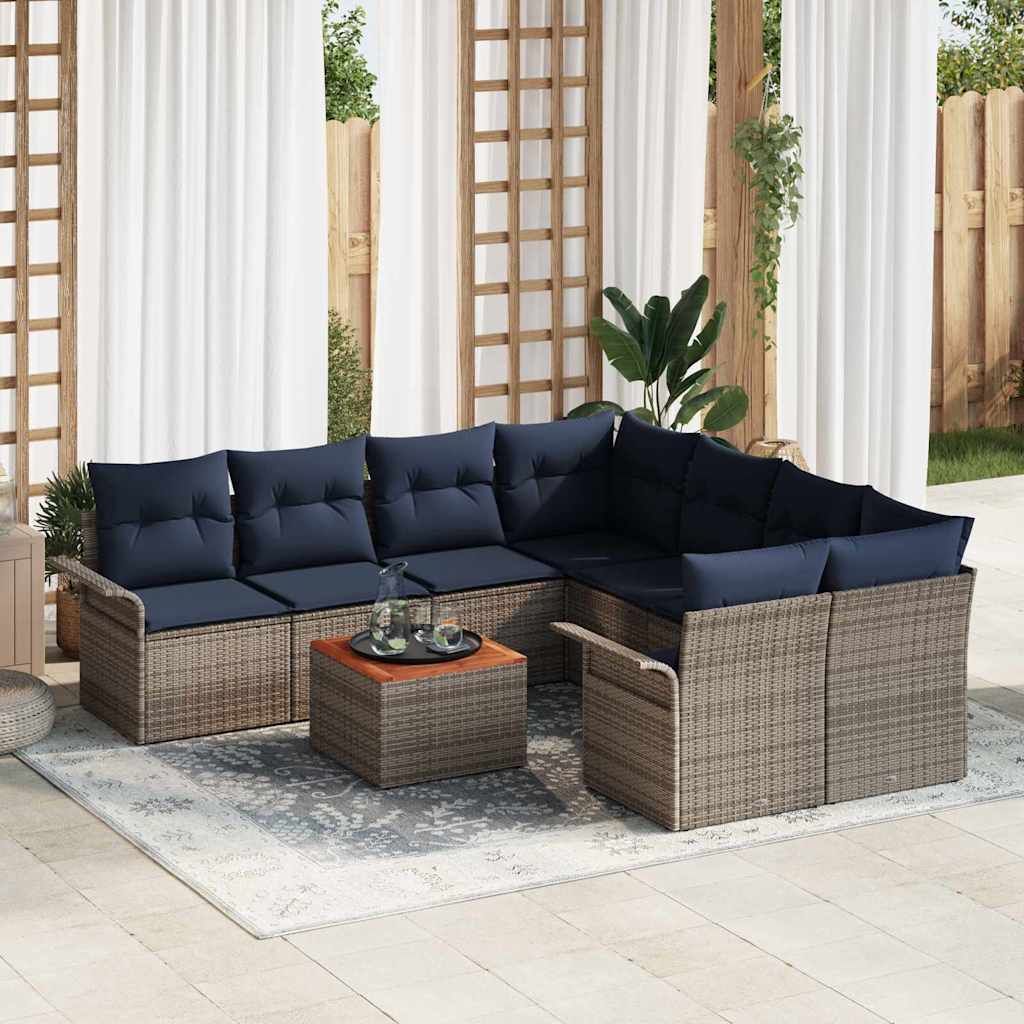 Conjunto de sofás de jardín 9 pcs Beige y Gris Claro