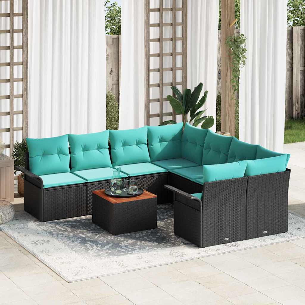 Conjunto de sofás de jardín 9 pcs Negro ratán sintético