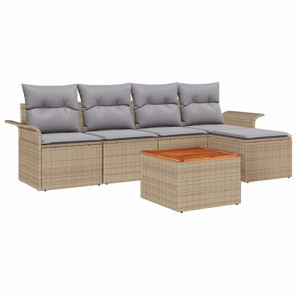Conjunto de sofás de jardín 6 pcs Beige ratán sintético
