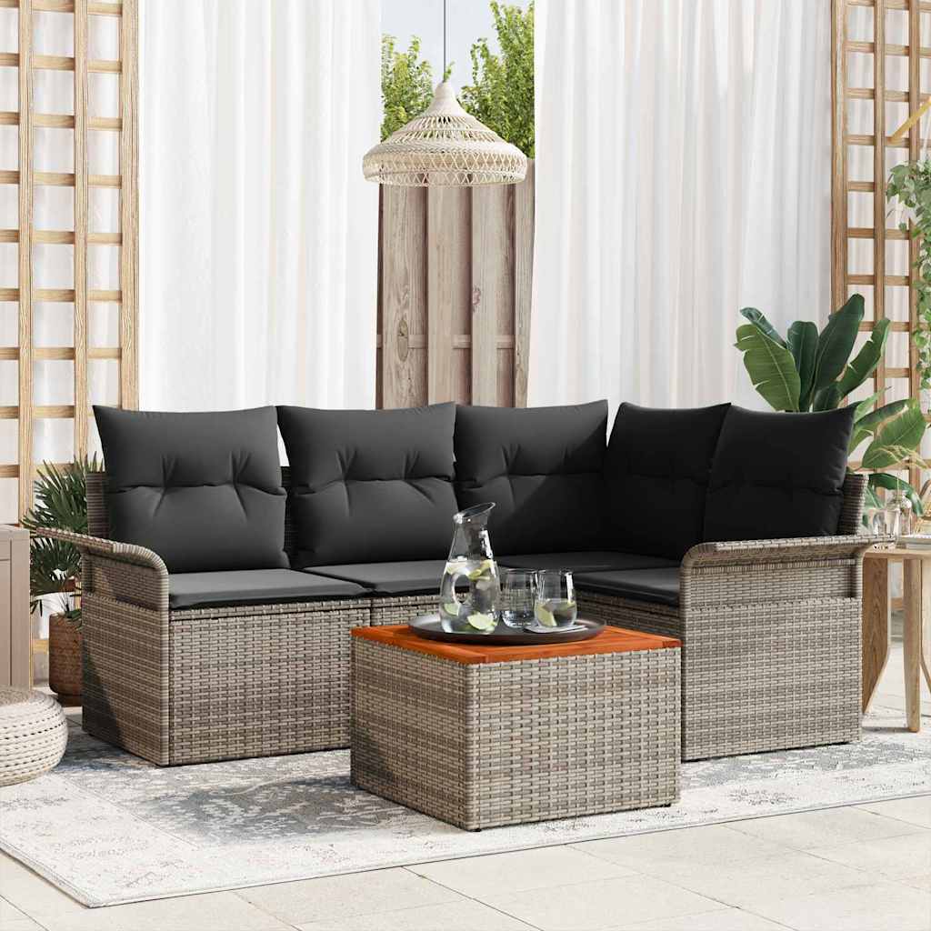 Conjunto de sofás de jardim 5 peças Bege vime sintético