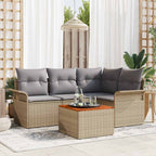 Conjunto de sofás de jardín 5 pcs Beige ratán sintético