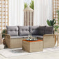 Conjunto de sofás de jardim 5 peças Bege vime sintético