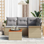 Conjunto de sofás de jardín 5 pcs Beige ratán sintético