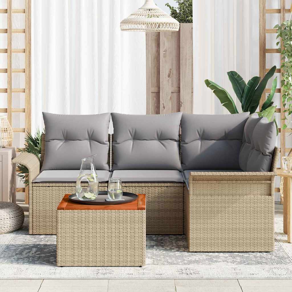 Conjunto de sofás de jardín 5 pcs Beige ratán sintético