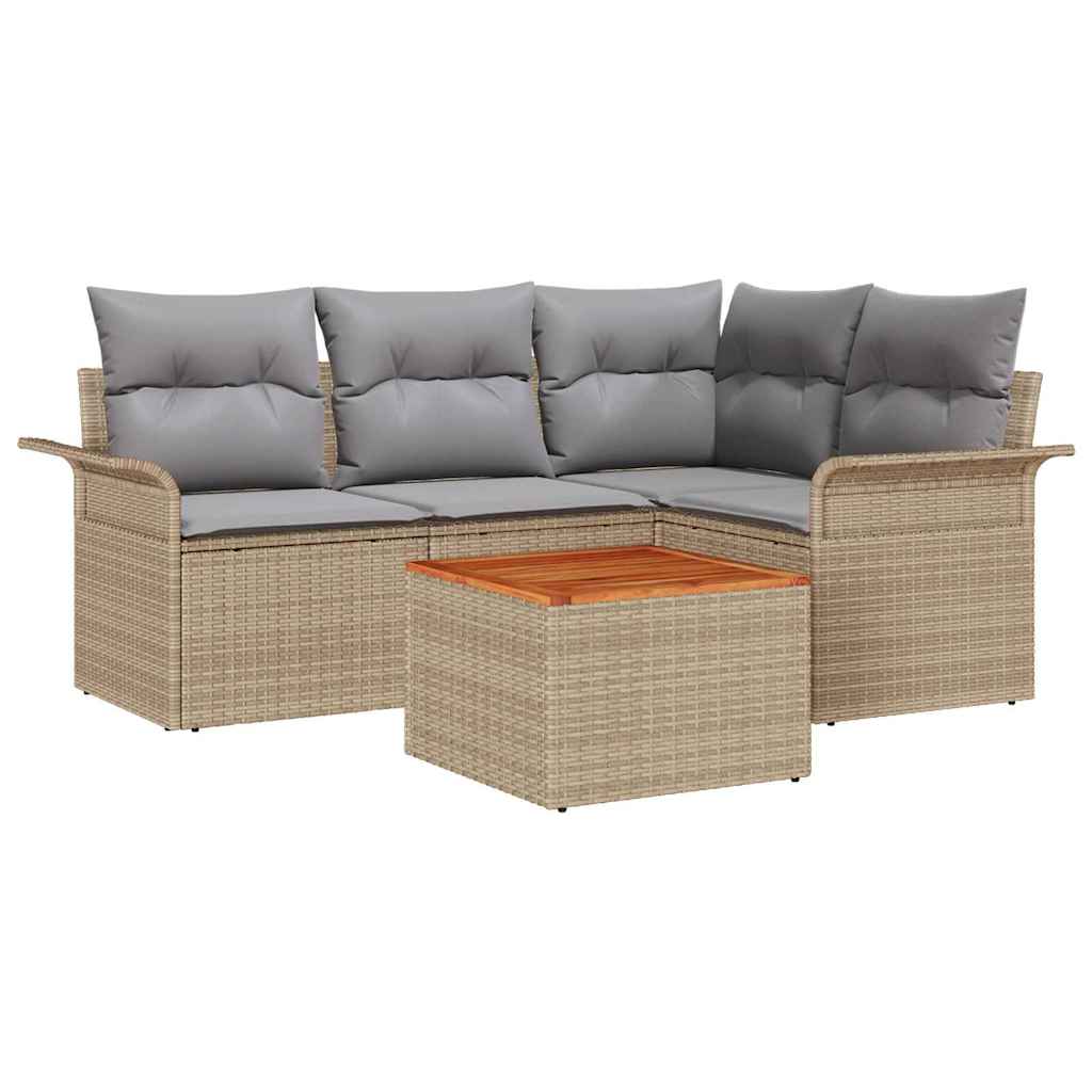 Conjunto de sofás de jardín 5 pcs Beige ratán sintético