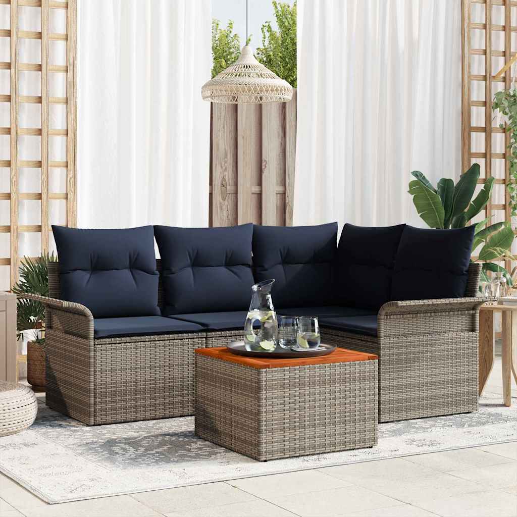 Conjunto de sofás de jardín 5 pcs Gris ratán sintético