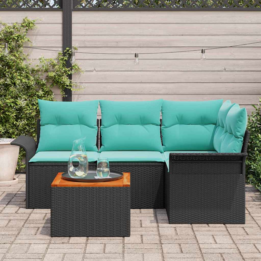 Conjunto de sofás de jardín 5 pcs Negro ratán sintético