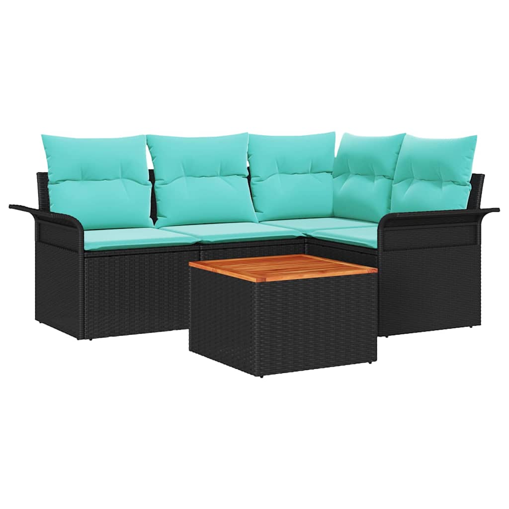 Conjunto de sofás de jardín 5 pcs Negro ratán sintético