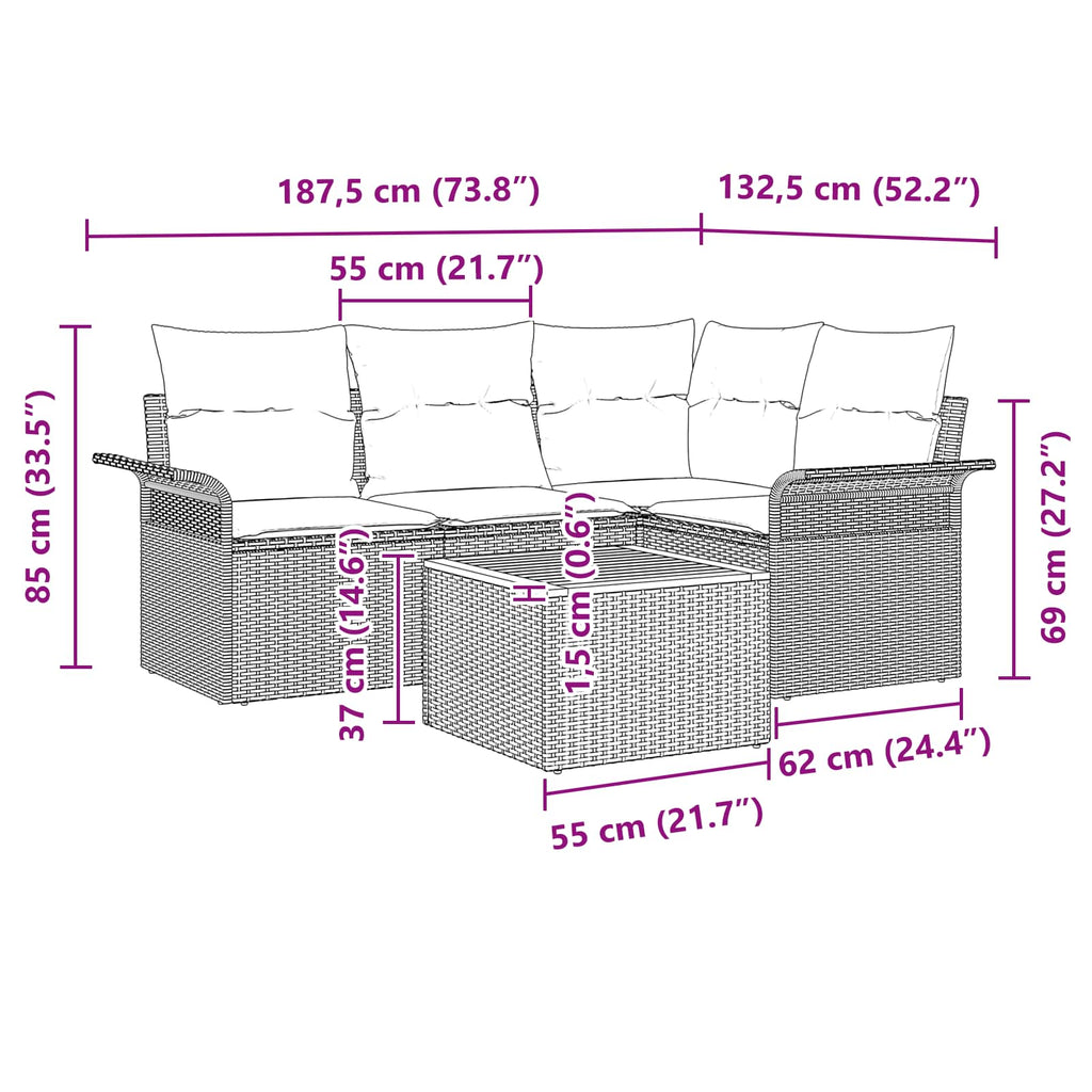 Conjunto de sofás de jardín 5 pcs Negro ratán sintético
