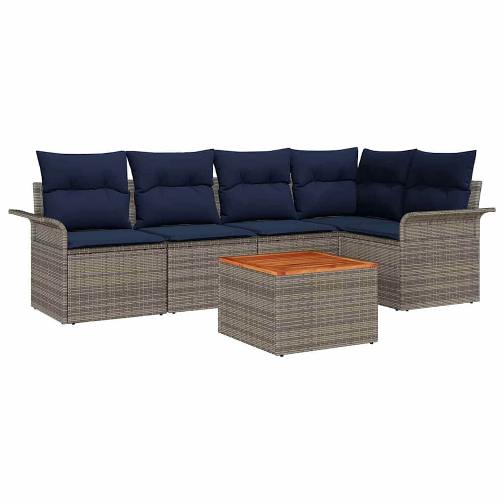 Conjunto de sofás de jardín 6 pcs Gris ratán sintético