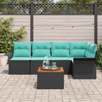 Conjunto de sofás de jardín 6 pcs Negro ratán sintético