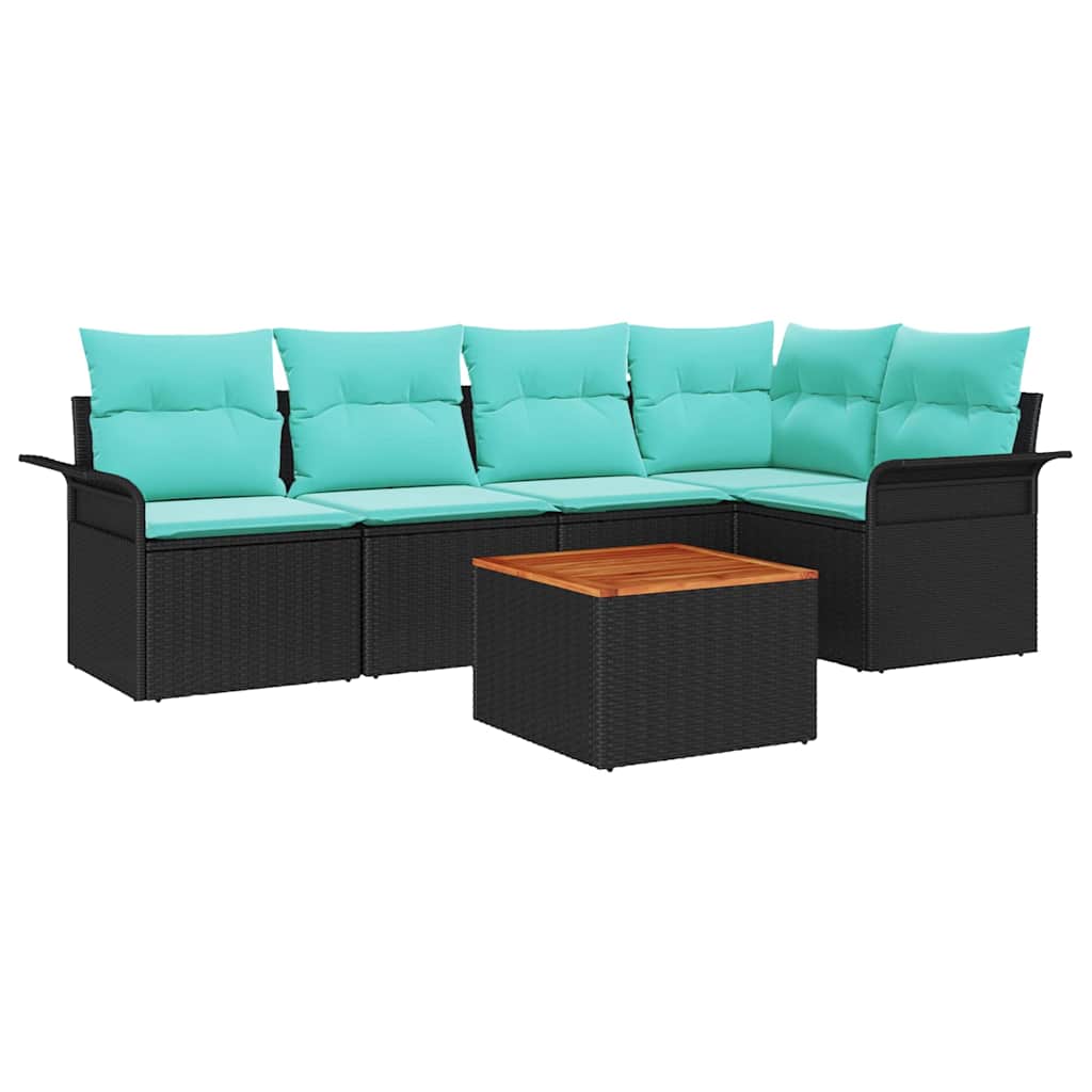 Conjunto de sofás de jardín 6 pcs Negro ratán sintético