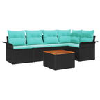 Conjunto de sofás de jardín 6 pcs Negro ratán sintético