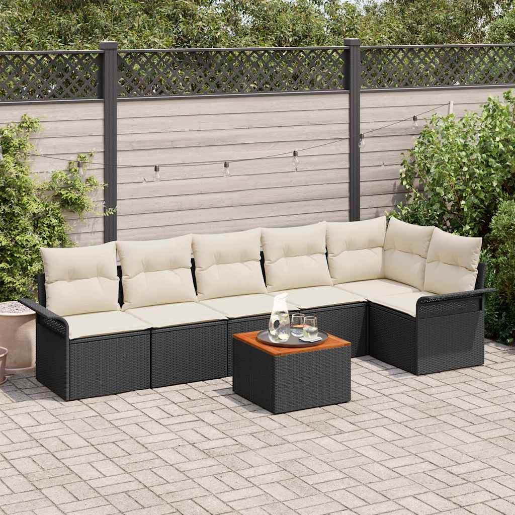 Conjunto de sofás de jardín 7 pcs Beige ratán sintético