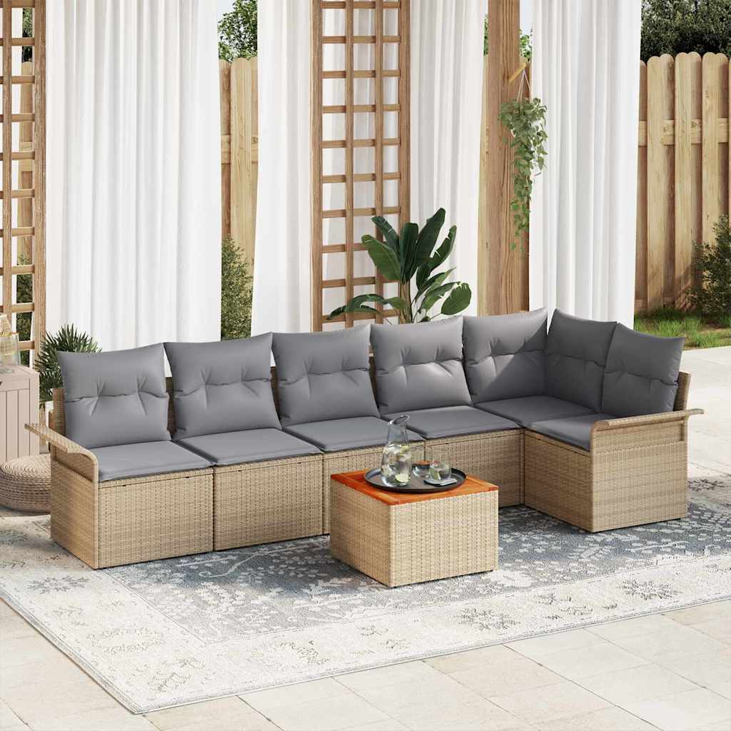 Conjunto de sofás de jardín 7 pcs Beige ratán sintético
