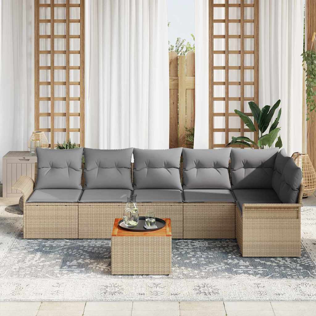 Conjunto de sofás de jardín 7 pcs Beige ratán sintético