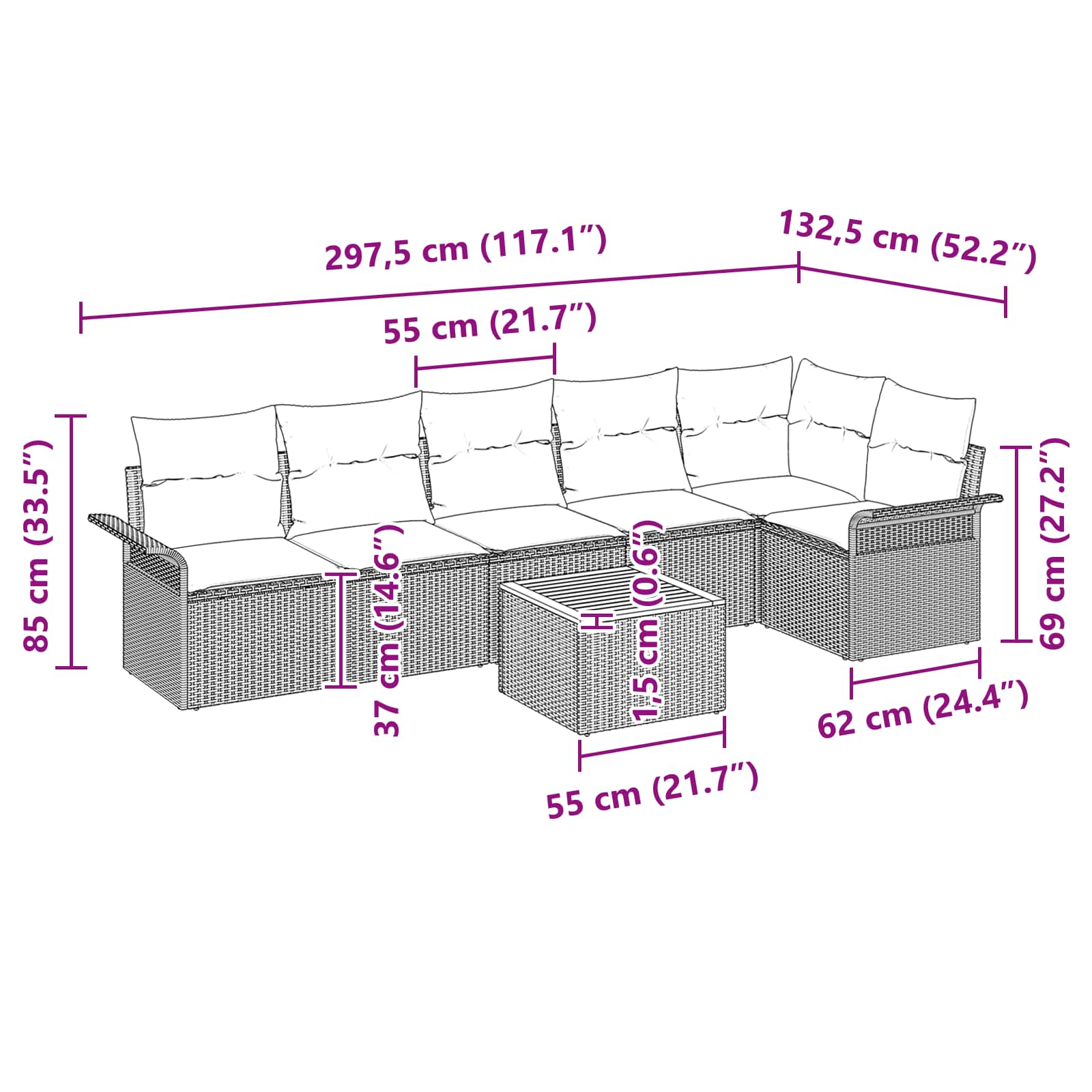 Conjunto de sofás de jardín 7 pcs Gris ratán sintético