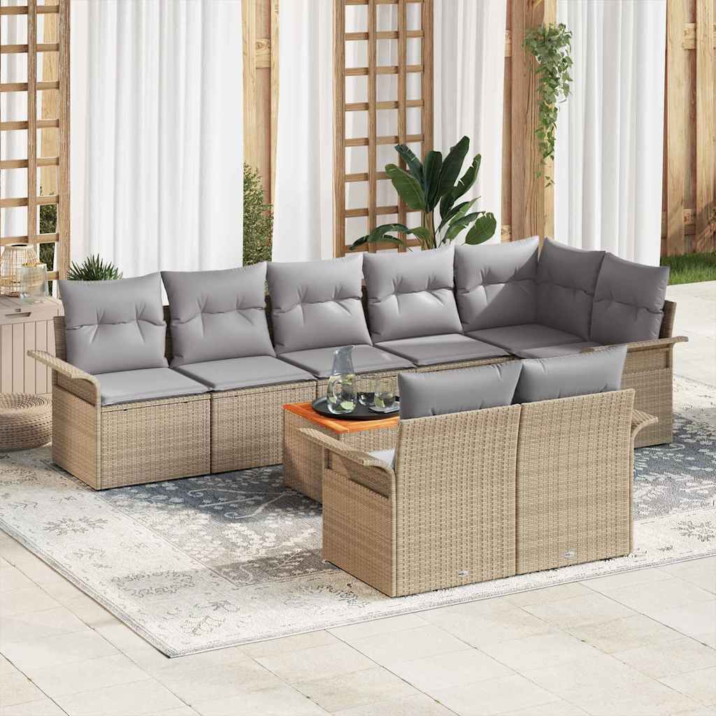 Conjunto de sofás de jardín 9 pcs Beige ratán sintético