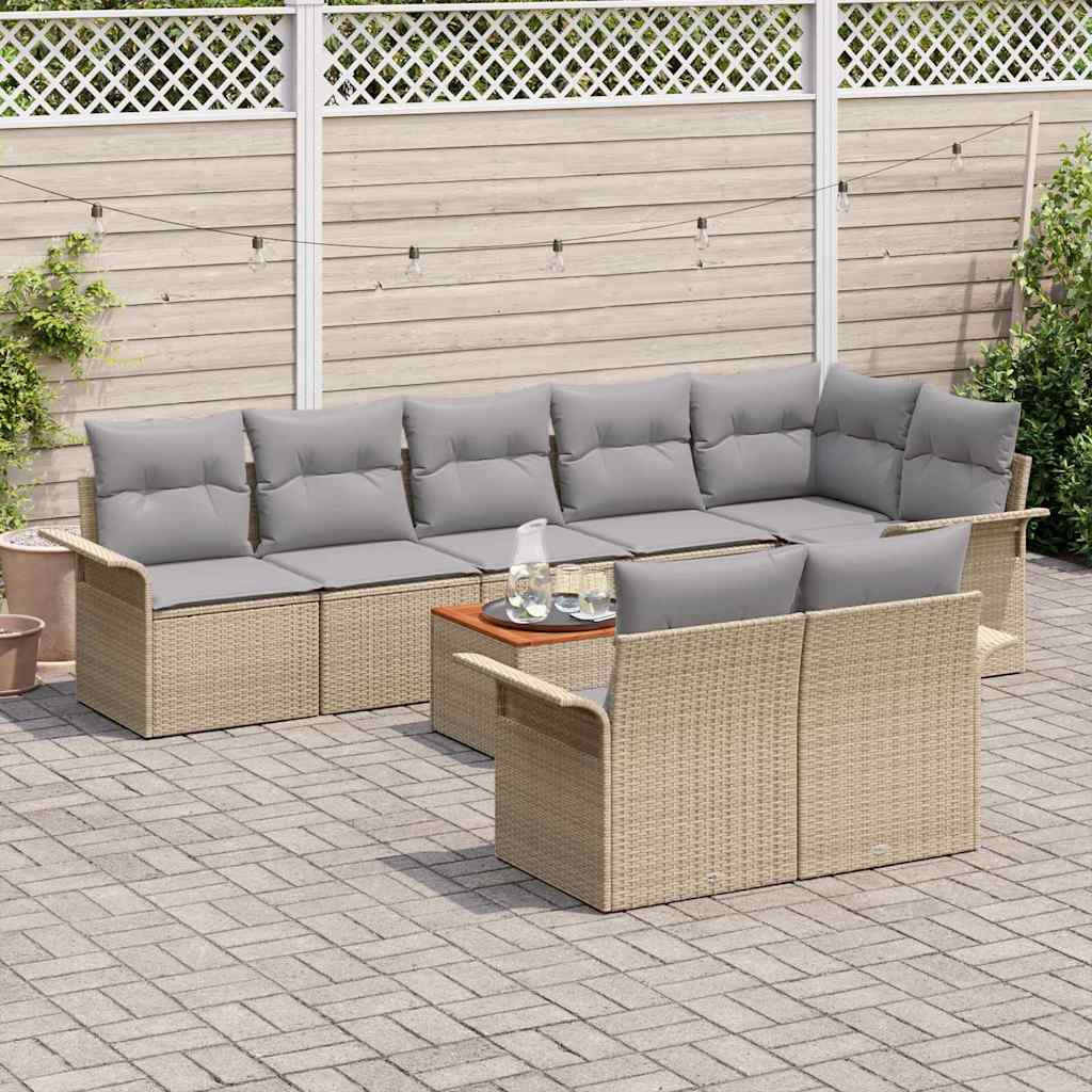 Conjunto de sofás de jardín 9 pcs Beige ratán sintético