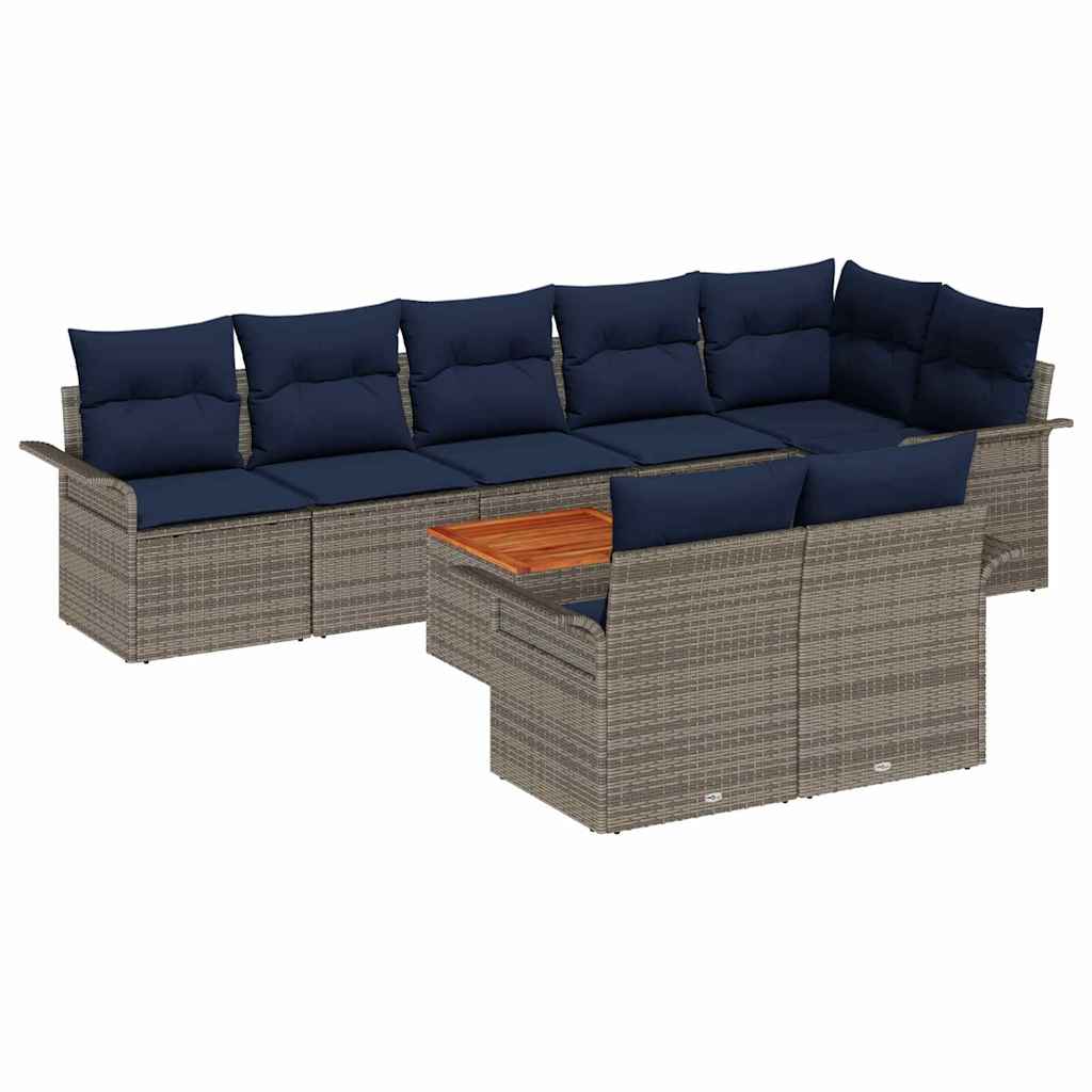 Conjunto de sofás de jardín 9 pcs Gris ratán sintético