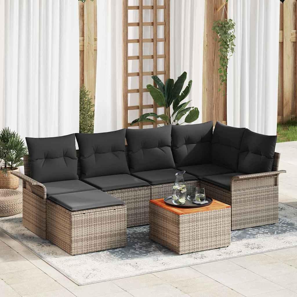 Conjunto de sofás de jardim 7 peças em vime sintético bege