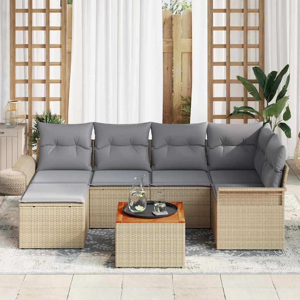 Conjunto de sofás de jardín 7 pcs Beige ratán sintético