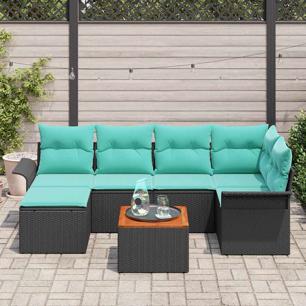Conjunto de sofás de jardín 7 pcs Negro ratán sintético