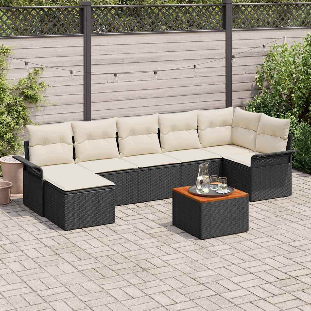 Conjunto de sofás de jardín 8 pcs Negro ratán sintético
