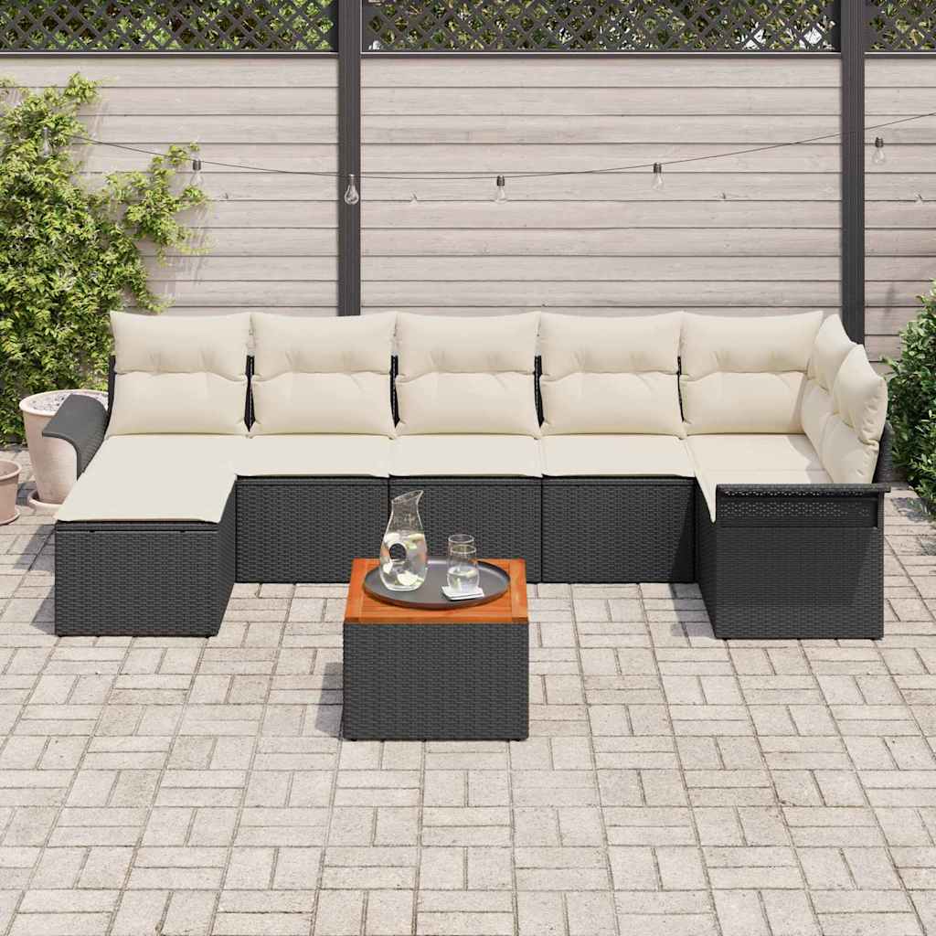 Conjunto de sofás de jardín 8 pcs Negro ratán sintético