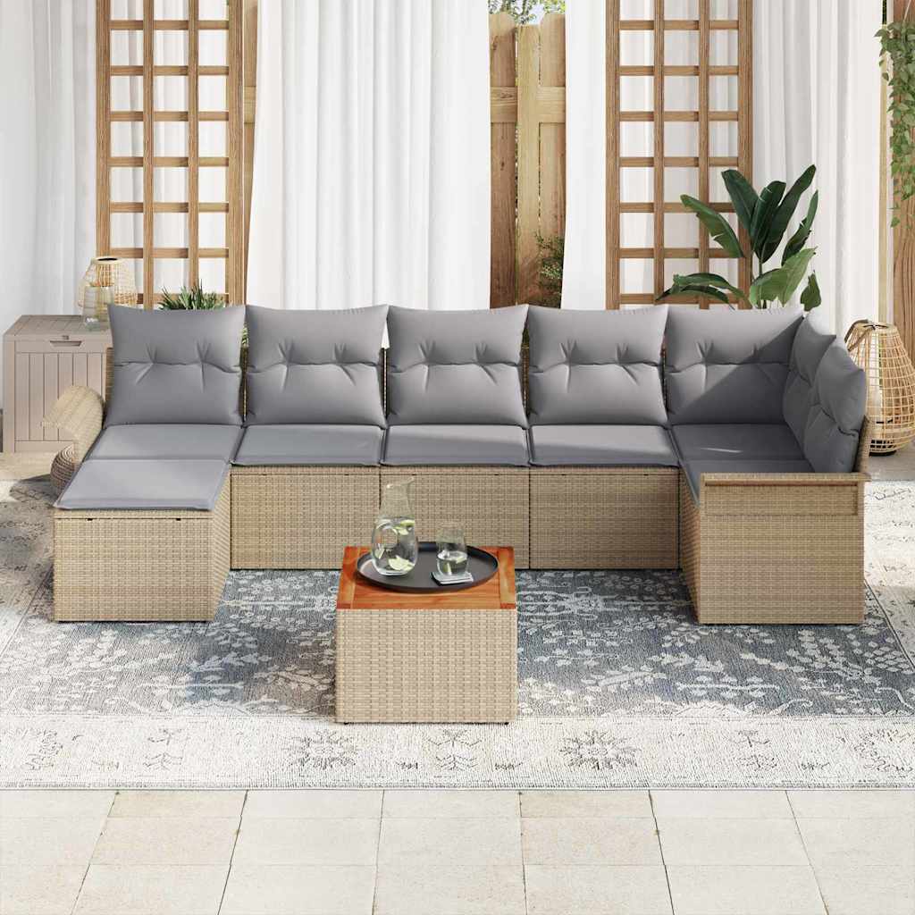 Conjunto de sofás de jardín 8 pcs Beige ratán sintético