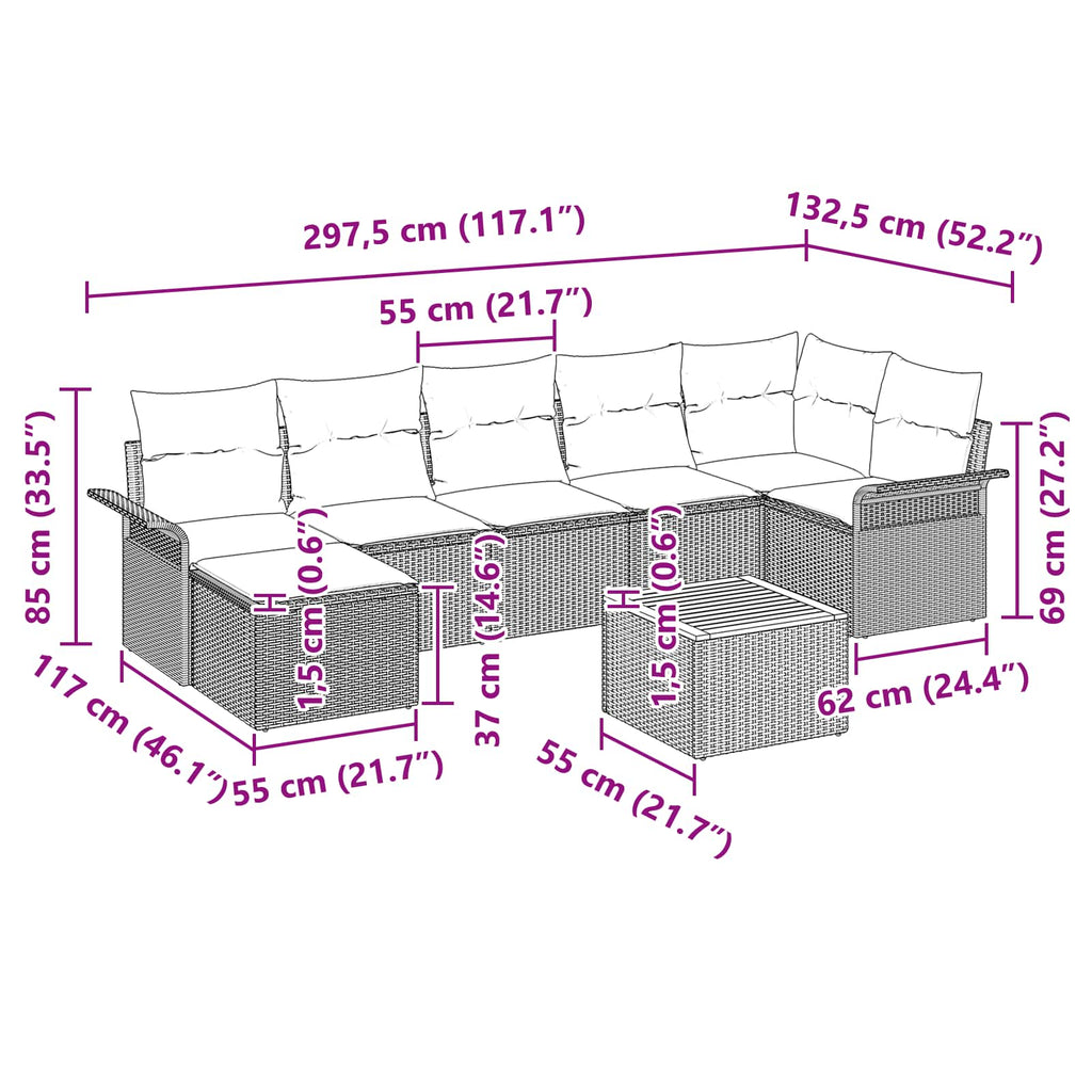 Conjunto de sofás de jardín 8 pcs Gris ratán sintético