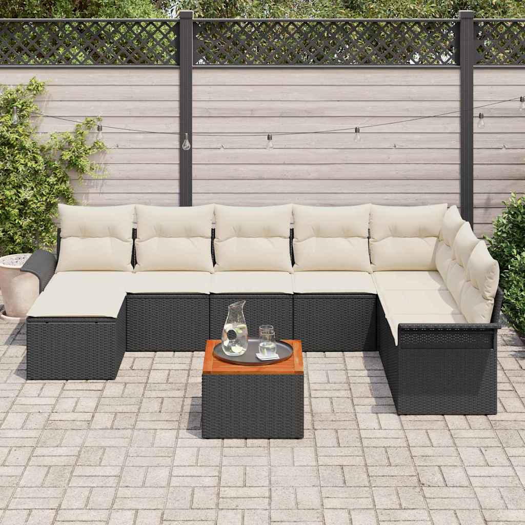 Conjunto de sofás de jardín 9 pcs Negro ratán sintético
