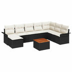 Conjunto de sofás de jardín 9 pcs Negro ratán sintético