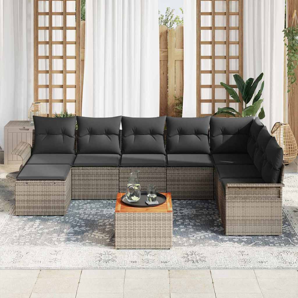 Conjunto de sofás de jardín 9 pcs Gris ratán sintético