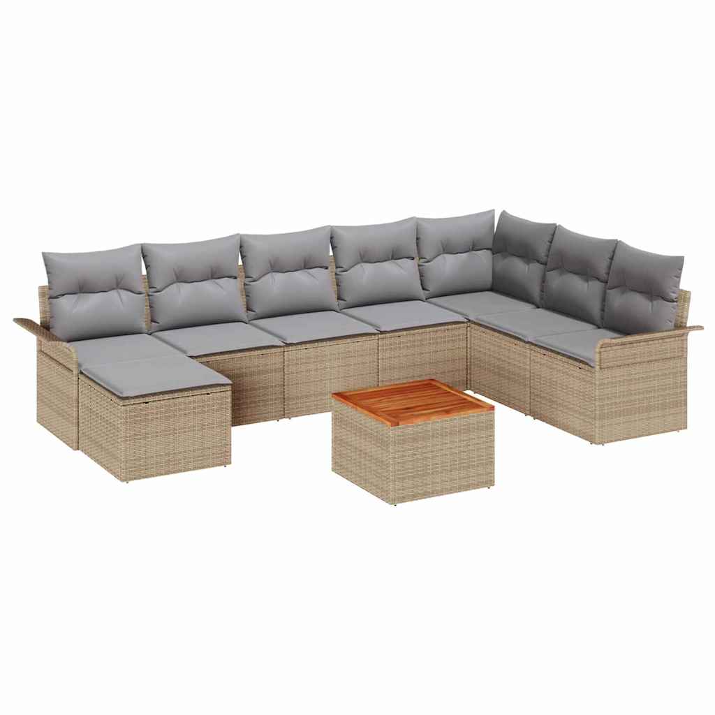 Conjunto de sofás de jardín 9 pcs Beige ratán sintético