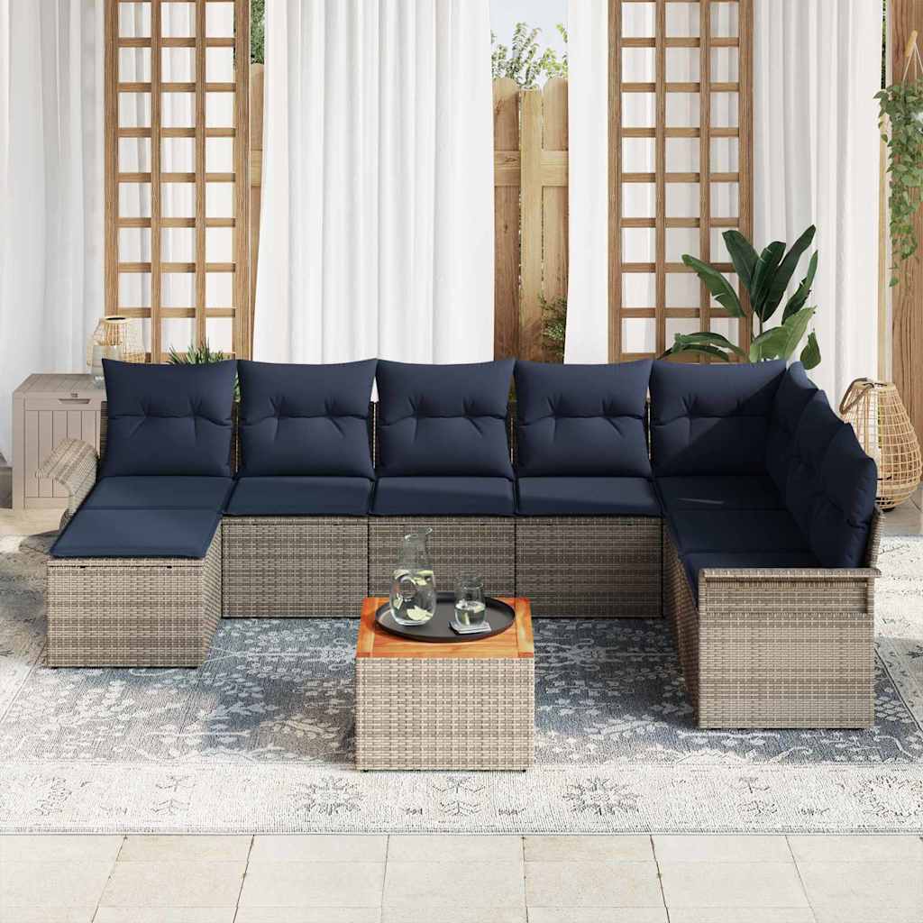 Conjunto de sofás de jardín 9 pcs Gris ratán sintético