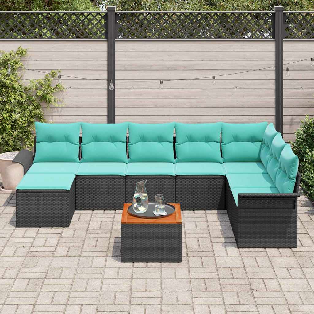 Conjunto de sofás de jardín 9 pcs Negro ratán sintético
