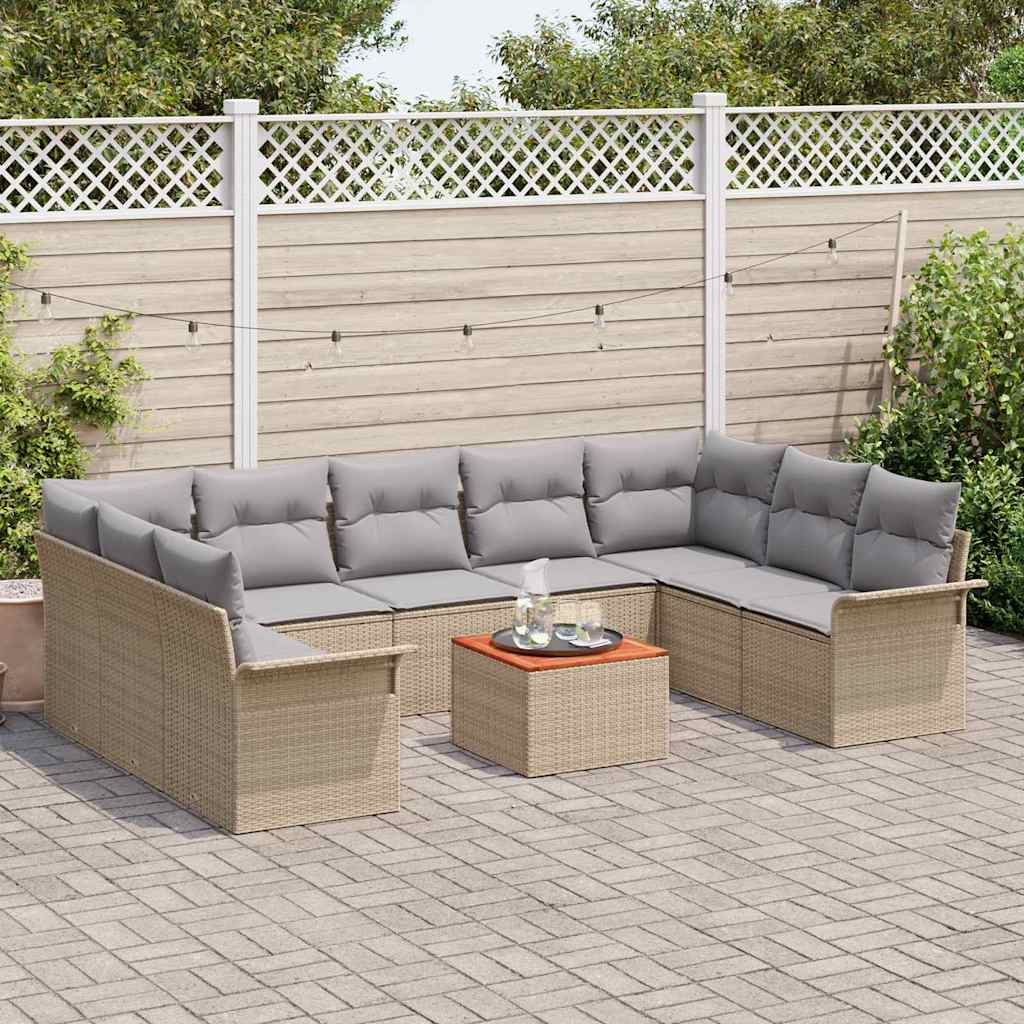 Conjunto de sofás de jardín 10 pcs Beige ratán sintético