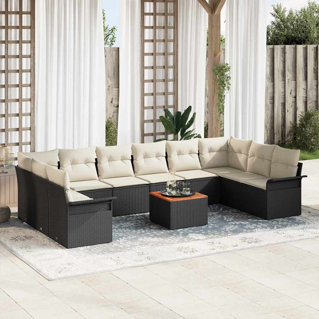 Conjunto de sofás de jardín 11 pcs Negro ratán sintético