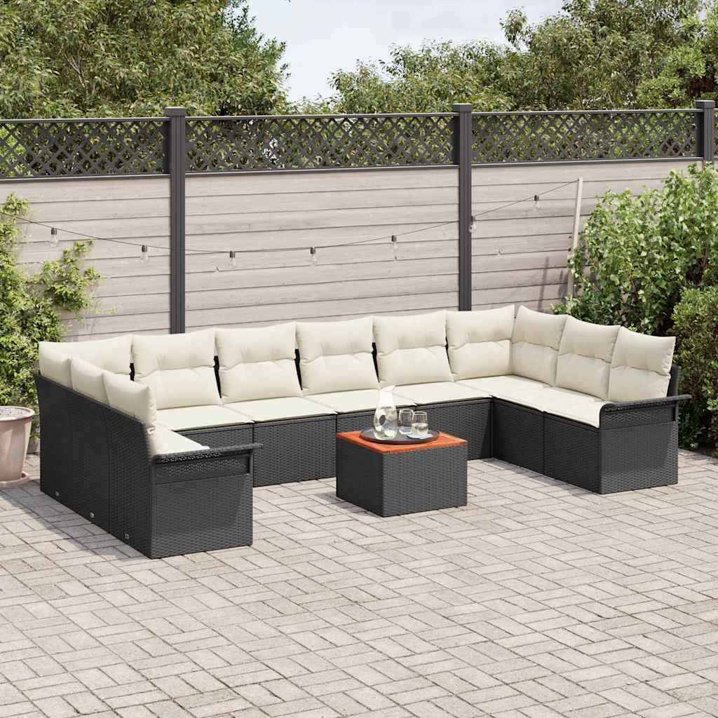 Conjunto de sofás de jardín 11 pcs Negro ratán sintético