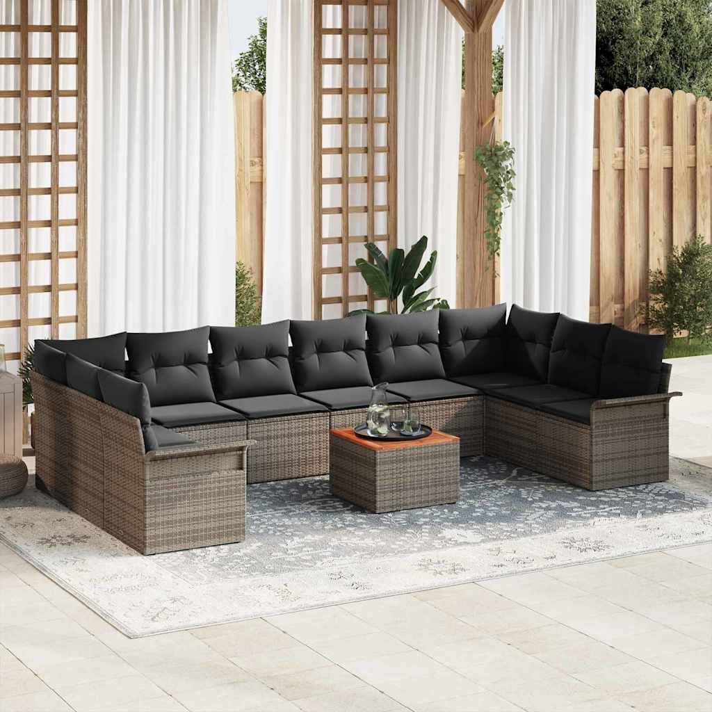 Conjunto de sofás de jardín 11 pcs Beige ratán sintético
