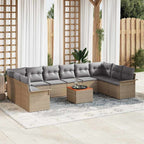 Conjunto de sofás de jardín 11 pcs Beige ratán sintético