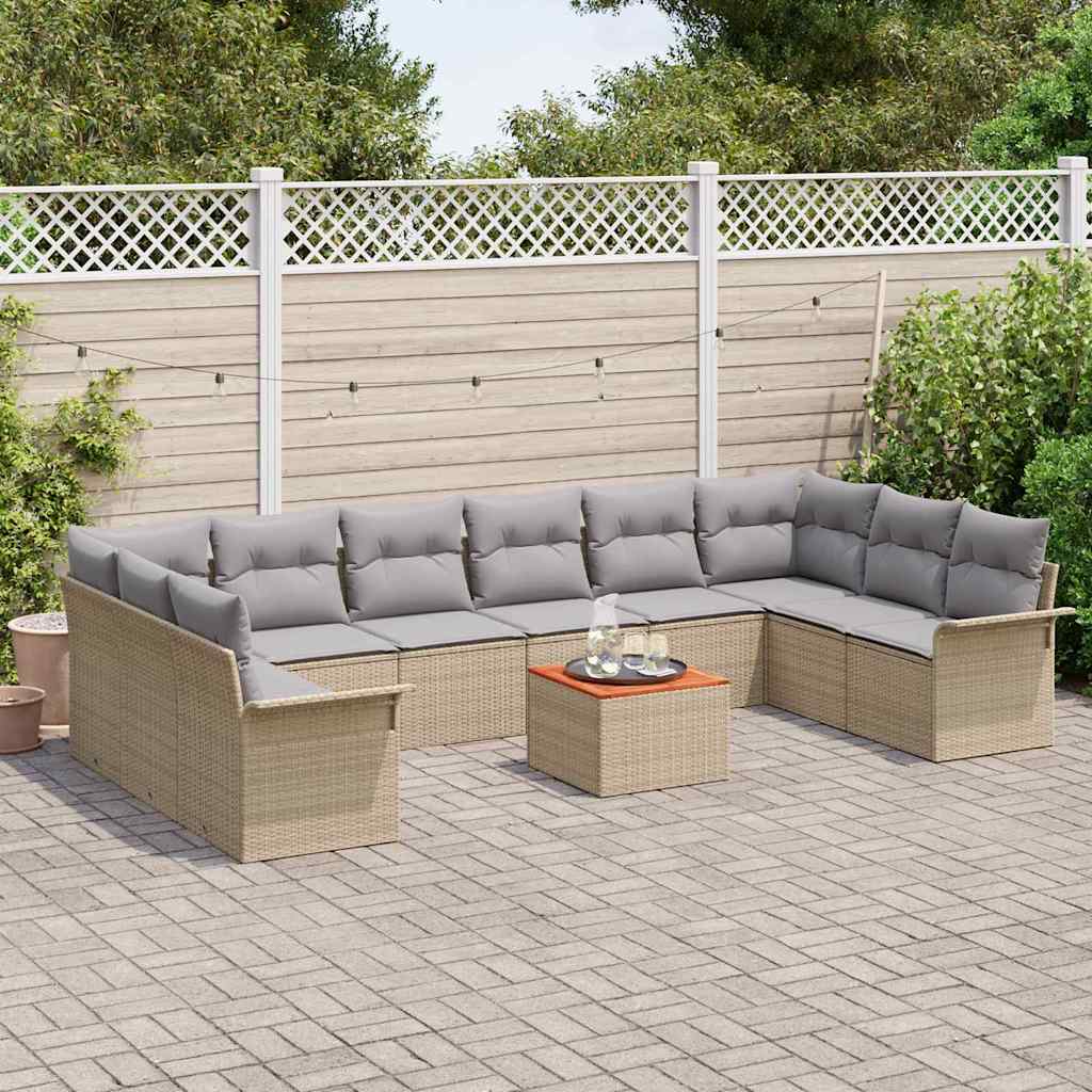 Conjunto de sofás de jardín 11 pcs Beige ratán sintético
