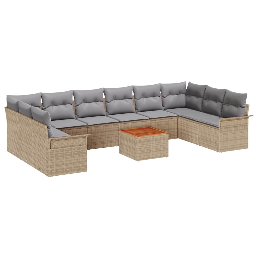 Conjunto de sofás de jardín 11 pcs Beige ratán sintético